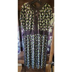 Eliza J Midi Dress Womens 14 Brown New‎ Floral Keyhole Tie Waist 5266